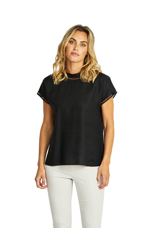 Jade Linen Trim Top