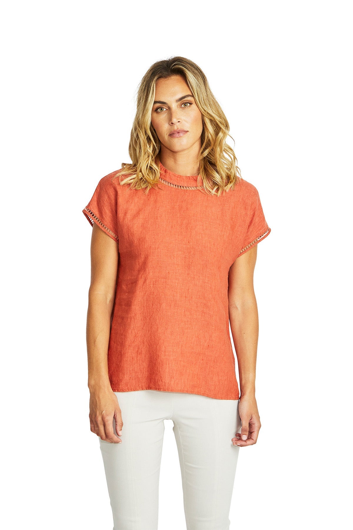 Jade Linen Trim Top