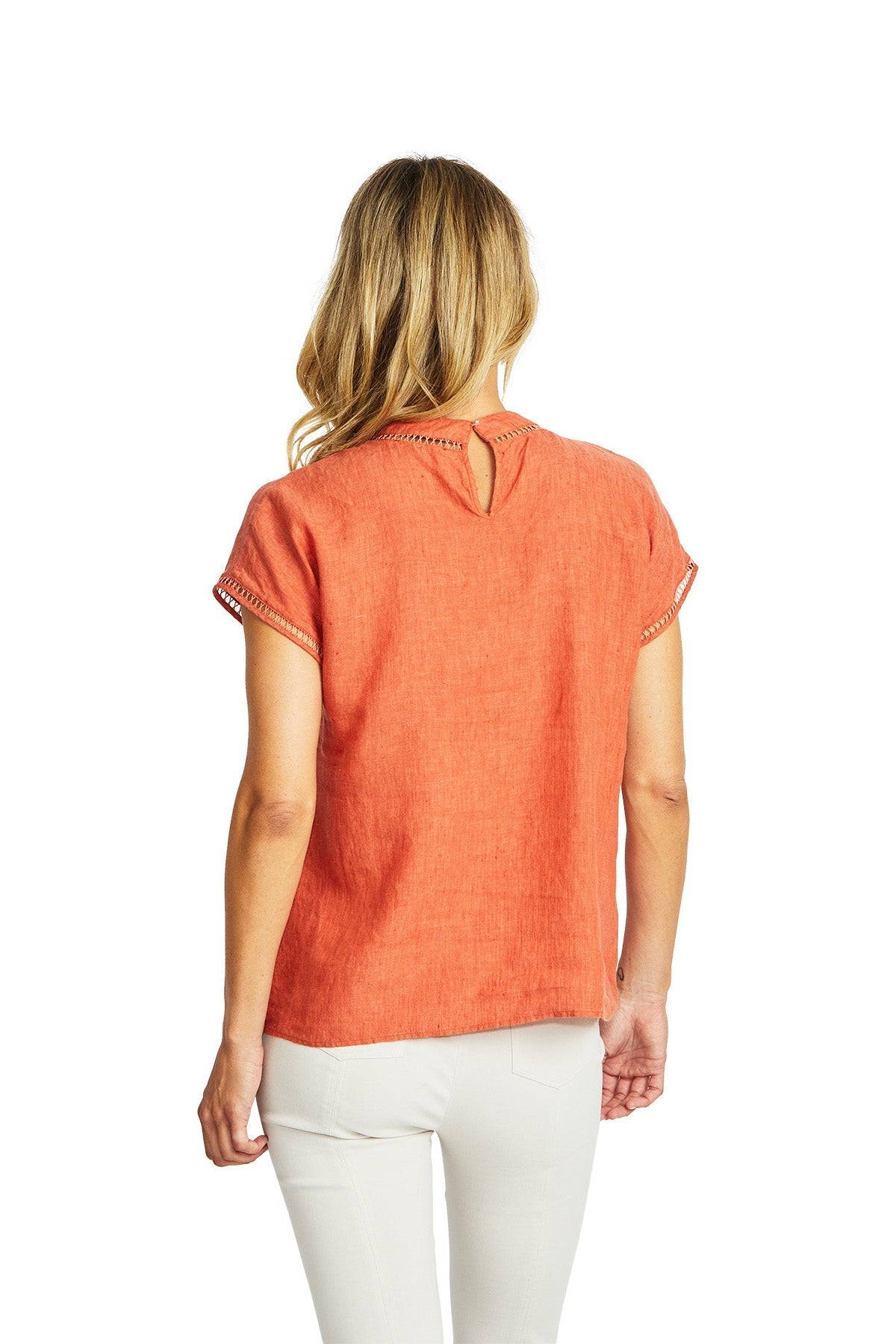 Jade Linen Trim Top